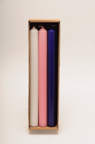 ADVENT CANDLES in Purple Pink and White,12" x 1" straight sided