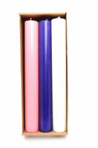 ADVENT CANDLES 15x2 Purple Pink and White over dipped
