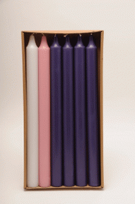 ADVENT CANDLES 15x1 1/8 Purple Pink and White