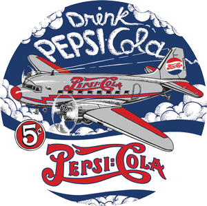 Drink Pepsi-Cola Douglas DC-3 Button Embossed Tin Metal Sign Airplane Retro
