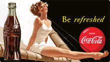 THIS GIRL AT THE BEACH GETS REFRESHED WITH A COCA-COLA THIS SIGN MEASURES 16 1/2" W X 9 3/8" H

WITH HOLES FOR EASY MOUNTING.