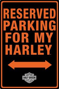 This Embossed Harley Tin Sign measures 12" w x 18" h with holes in each corner for easy mounting