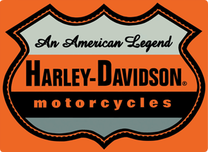 This Embossed Harley Tin Sign measures 17" w x 12 1/2" h with holes in each corner for easy mounting