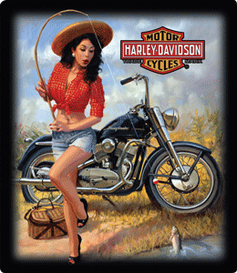 This Embossed Harley Tin Sign measures 13" w x 17" h with holes in each corner for easy mounting