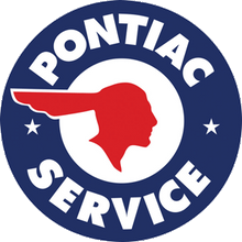 This Round Embossed Pontiac Tin Sign measures 14" Diameter, with holes for easy mounting
.