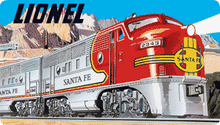 This Embossed Lionel Santa Fe RR Model Train Retro Tin Sign measures 14" w x 8" h with holes in each corner for easy mounting
This is a special order sign please allow 1-2 weeks for delivery.