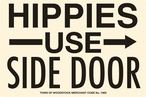 This Embossed Hippie Retro Tin Sign measures  14" w x 9 3/8" h with holes in each corner for easy mounting
Now in stock!