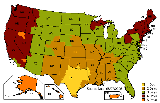 average shipping time for our products throughout the united states