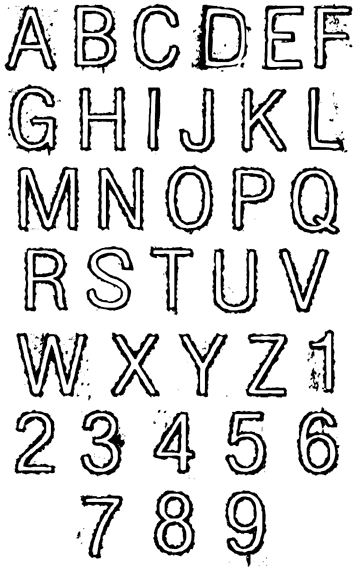 SA059 Outline Grunge Upper Alphabet with Numbers