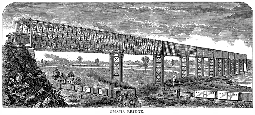 Missouri River Omaha Bridge - First Union Pacific Bridge Connecting Council Bluffs, Iowa to Omaha, Nebraska