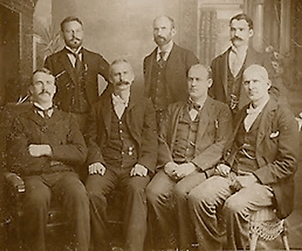 Portrait of American Railway Union Officers Rogers, Elliott, Keliher, Hogan, Burns, Goodwin, and, Debs