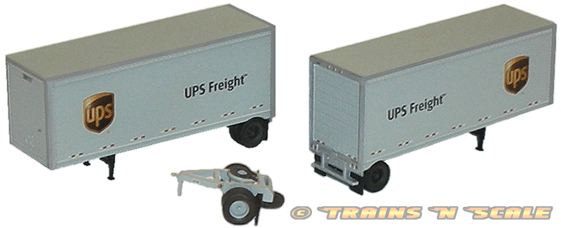 Athearn 2293 N UPS Freight 20' Wedge Trailers and Dolly Set