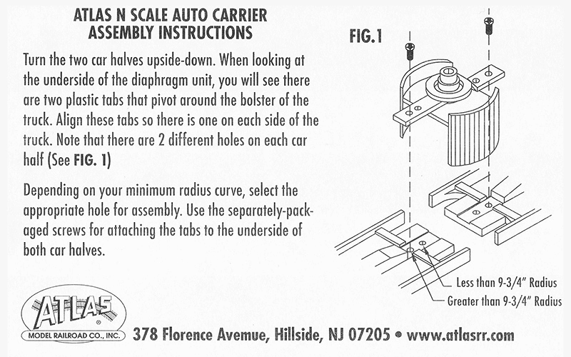 Atlas N Scale Auto Carrier Assembly Instructions