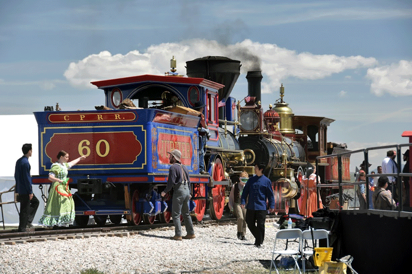 Central Pacific 60 Jupiter and Union Pacific 119 Replicas at Sesquicentennial Driving of the Last Spike Reenactment Celebration May 2019
