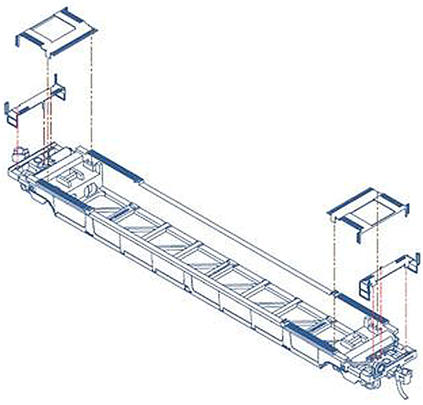 JTC NSC Class NWF13A 9-Post Double Stack Well Car Etched Stainless Steel Platform Installation Diagram