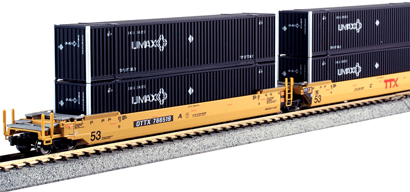 Kato 106-6176 Gunderson MAXI-IV Double Stack Car 3-Unit Set TTX DTTX 766519 with UMAX Containers