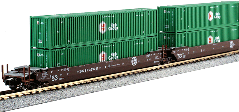 Kato 106-6177 Gunderson MAXI-IV Double Stack Car 3-Unit Set BNSF 253791 with HUB Group Containers
