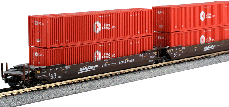 Kato 106-6178 Gunderson MAXI-IV Double Stack Car 3-Unit Set BNSF 253411 with HUB Group Containers
