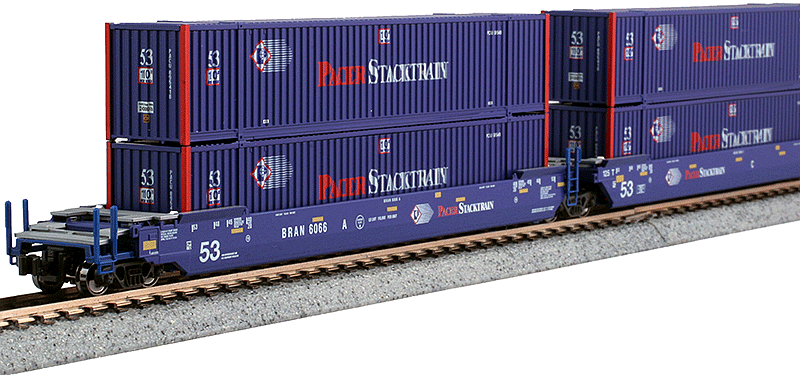 Kato 106-6180 Gunderson MAXI-IV Double Stack Car 3-Unit Set Pacer Stacktrain BRAN 6066 with Containers