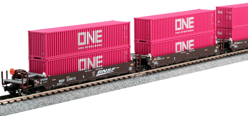 Kato 106-6194 Gunderson MAXI-I Double Stack Car 5-Unit Set BNSF Swoosh 238615 with ONE Containers