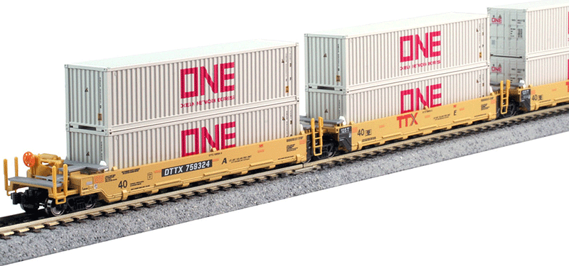 Kato 106-6196 Gunderson MAXI-I Double Stack Car 5-Unit Set TTX  DTTX 759324 with ONE Containers