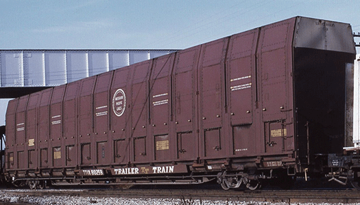 Missouri Pacific Vert-A-Pac Car Trailer Train TTVX 810259 at Unknown Location In December 1973