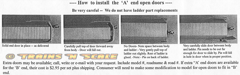 Red Caboose Autorack "A" End Open Door Installation Instructions Sheet