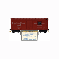 Kadee Micro-Trains 20338 Burlington Route Dark Red 40' Single Sliding Door Boxcar CB&Q 62948 - 1st Run 08/74 Release With Blue Printed Insert Label 