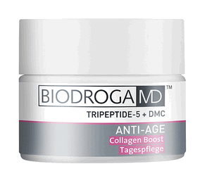 Skin Type: All/Mature.

Biodroga MD Collagen Boost Day Care Description:
Biodroga MD Collagen Boost Day Care is a superior-performing product that contains peptides, phytostimulates and tripeptides to encourage collagen production and fortify skin tissue. Ultra-nurturing ingredients create silky-smooth, amazing skin. The combination of white grape seed extract and vitamin E acetate create antioxidative benefits, while UVA/UVB protection complex defends skin against signs of premature aging from exposure to the sun. Biodroga MD Collagen Boost Day Care contains hyaluronic acid and super hyaluronic acid that impart ultimate moisture to the skin and maximize skin's ability to hold onto moisture.

Biodroga MD Collagen Boost Day Care Features & Benefits:
Does not contain emulsifiers, fragrance, or mineral oils.
Formula is free of paraben.
Boosts collagen production.
Strengthens skin tissue.
Wards off premature aging from sun.
Boosts skin's ability to retain moisture.
How To Use Biodroga MD Collagen Boost Day Care:
After cleaning skin, applying eye cream and serum if used, apply Biodroga MD Collagen Boost Day Care to your face, throat and decollete in the am.

Biodroga MD Collagen Boost Day Care Key Ingredients:
Tripeptides, Mango Seed Oil, Shorea Butter, Vitamin E Acetate, Olive Oil Derivative, Yam Root Extract, Creatine, Red Clover Extract, Hyaluronic Acid, Super Hyaluronic Acid, White Grape Seed Extract, Derma Membrane Complex, UVA/UVB Protection Complex, Plant-Based Squalane, Shea Butter.