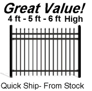 Palace Aluminum Spear Top Fence from Stock - Pre-assembled 6ft long, Quick-Ship, BLACK Wrought Iron Style - SKU:PGSpear In Stock,  Posts not included. (price change for size adjusts in cart)