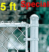 5 ft tall Galvanized Fence Complete Package. The price per ft. Includes: All Line Posts (2"x7ft) spaced 10 feet, All Top Rail (1-5/8"), All Mesh (2-1/4"x 11-1/2 ga) or 2"x 9ga  Price is per linear foot. Corner, End and Gate posts are not included. 