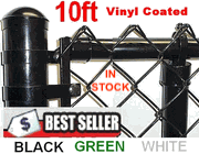 10 ft High Black & Green Coated Fence Standard or Commercial  Kit includes 2" x  9ga Chain link, & Top Rail 1-3/8 x 0.065" ,  ENTER TOTAL LINEAR FEET IN QTY. Price is per ft. Line, Corner, End, Gate Posts and gates not included.