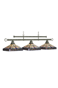 Mission Lotus Stained Glass 3 light Billiard Fixture with Old Brown Finish by RAM