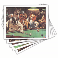 Set of 5 "Dogs Playing Pool" Prints