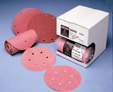 Carborundum -  5" x 5" P600 Vacuum Stick On Discs  Premier Red A/O Dri- Lube Resin Paper USA Mfg - 4 Rolls/Box ( 100 discs per roll) 515281